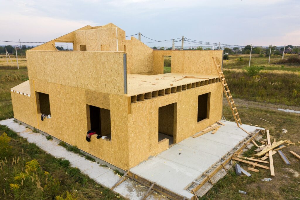 Construction of new and modern modular house.