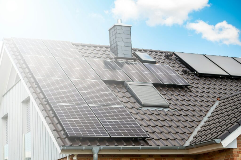 House roof with solar panel system